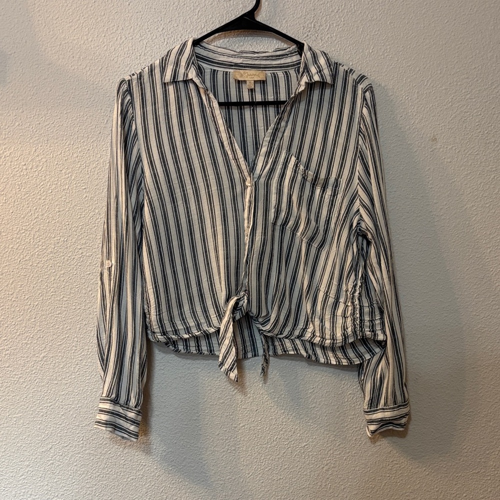 Indulge Black and White Striped Button Down Shirt